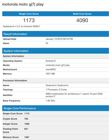 moto g7 geekbench