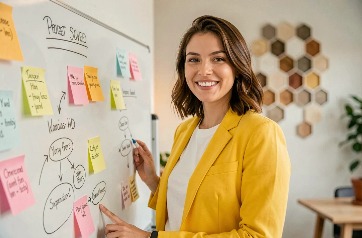 Chef de projet de l'agence Beeween présentant un workflow WordPress dans un studio créatif