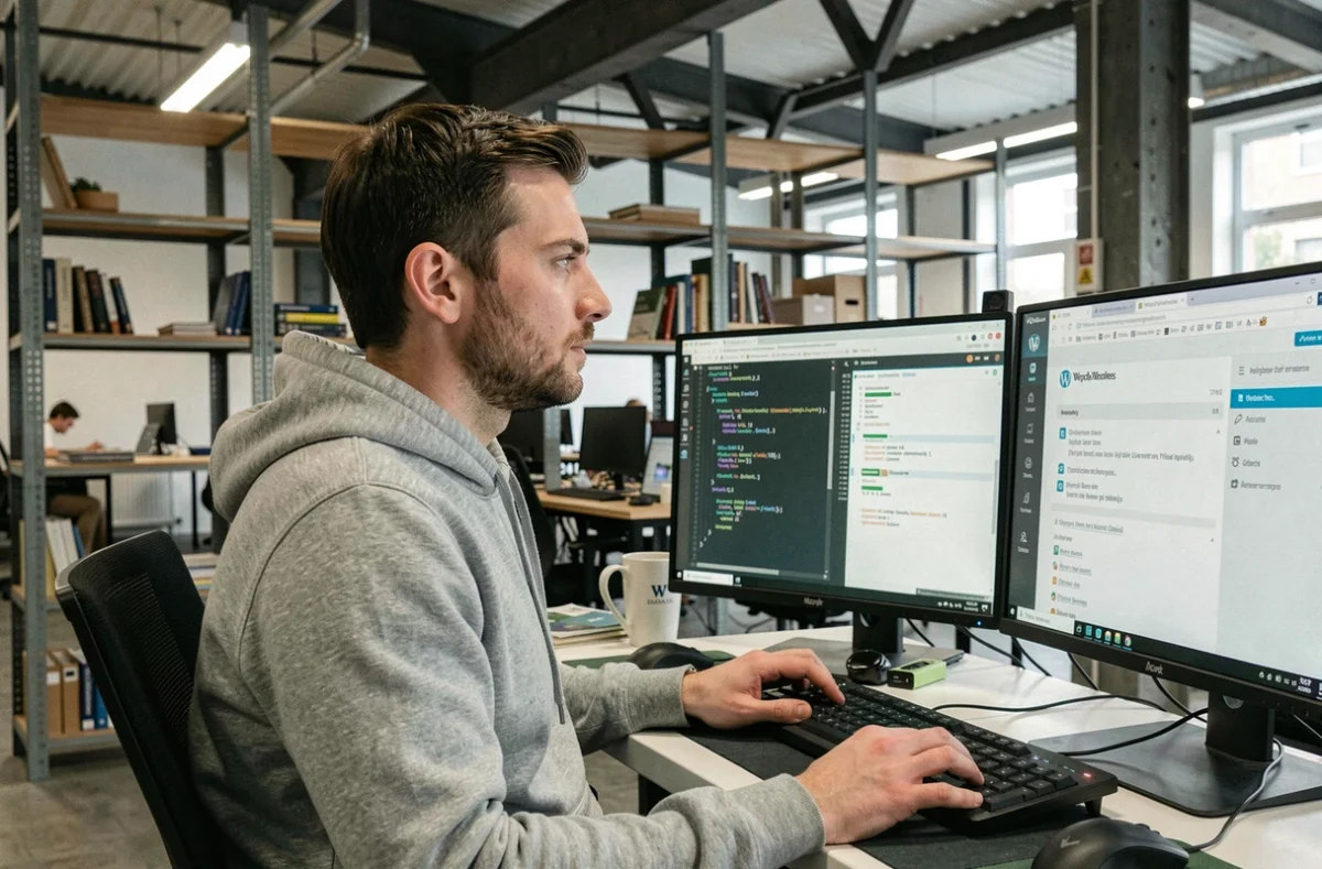 Développeur de l'agence Eoxia travaillant sur une intégration WordPress open-source