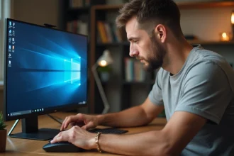 Homme utilisant un clic droit sur le bureau Windows 11 pour ajouter une icône