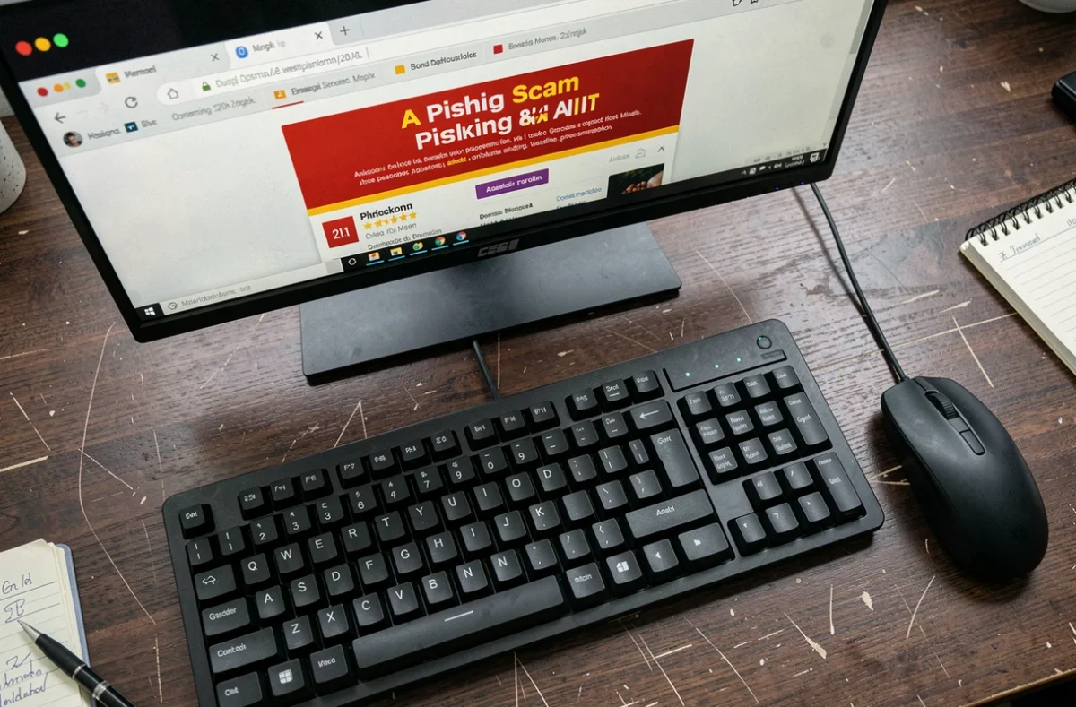 Alerte d'arnaque par hameçonnage affichée sur un site de téléchargement de musique sur ordinateur de bureau