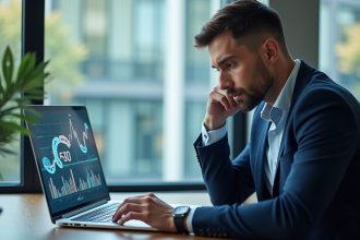 Professionnel d'affaires analysant des graphiques SEO et liens