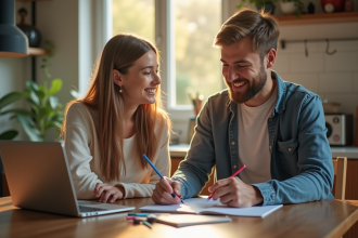 Jeune femme et homme apprenant la programmation ensemble