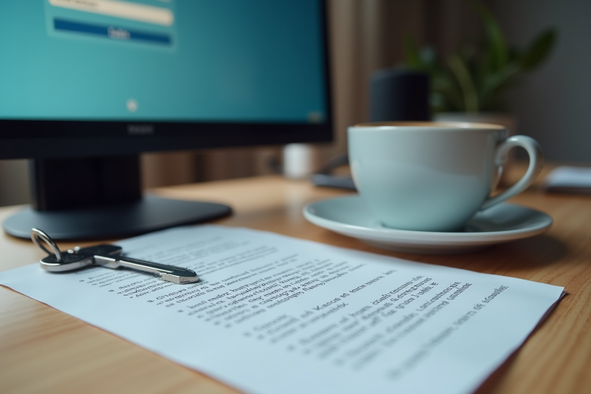 Codes de récupération et clé métallique sur un bureau en bois avec café