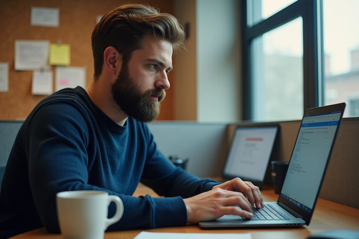 Employé INRAE configurant sa messagerie professionnelle sur Microsoft Outlook depuis un ordinateur portable