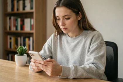Jeune femme créant un deuxième compte Instagram sur son smartphone sans numéro de téléphone