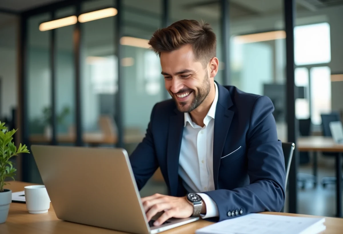 Jeune homme professionnel construit une landing page sur son ordinateur