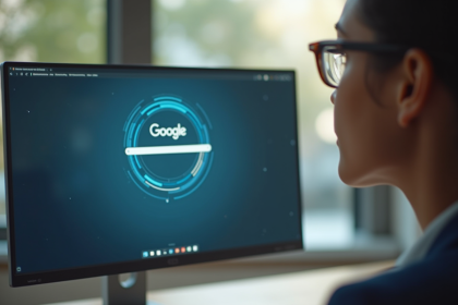 Vue rapprochee de l'écran d'ordinateur affichant Google avec roue de chargement
