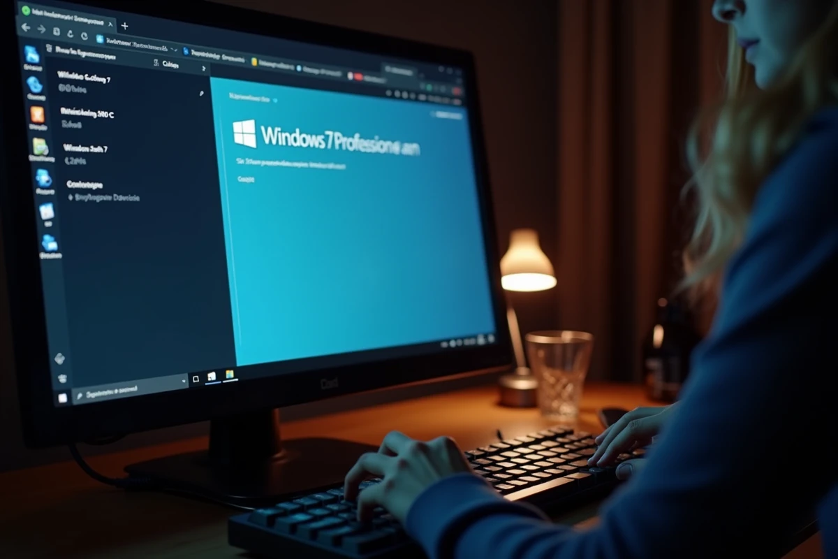 Écran d'ordinateur affichant la page de téléchargement ISO Windows 7 Professionnel en français avec barre de progression