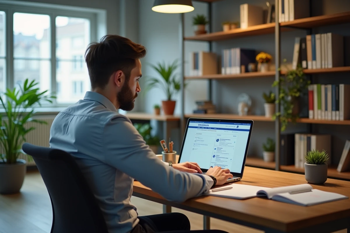 Personnel universitaire utilisant un ordinateur pour accéder aux services en ligne