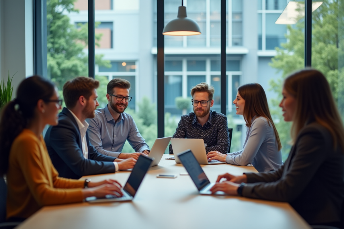 Groupe de professionnels collaborant dans un bureau moderne
