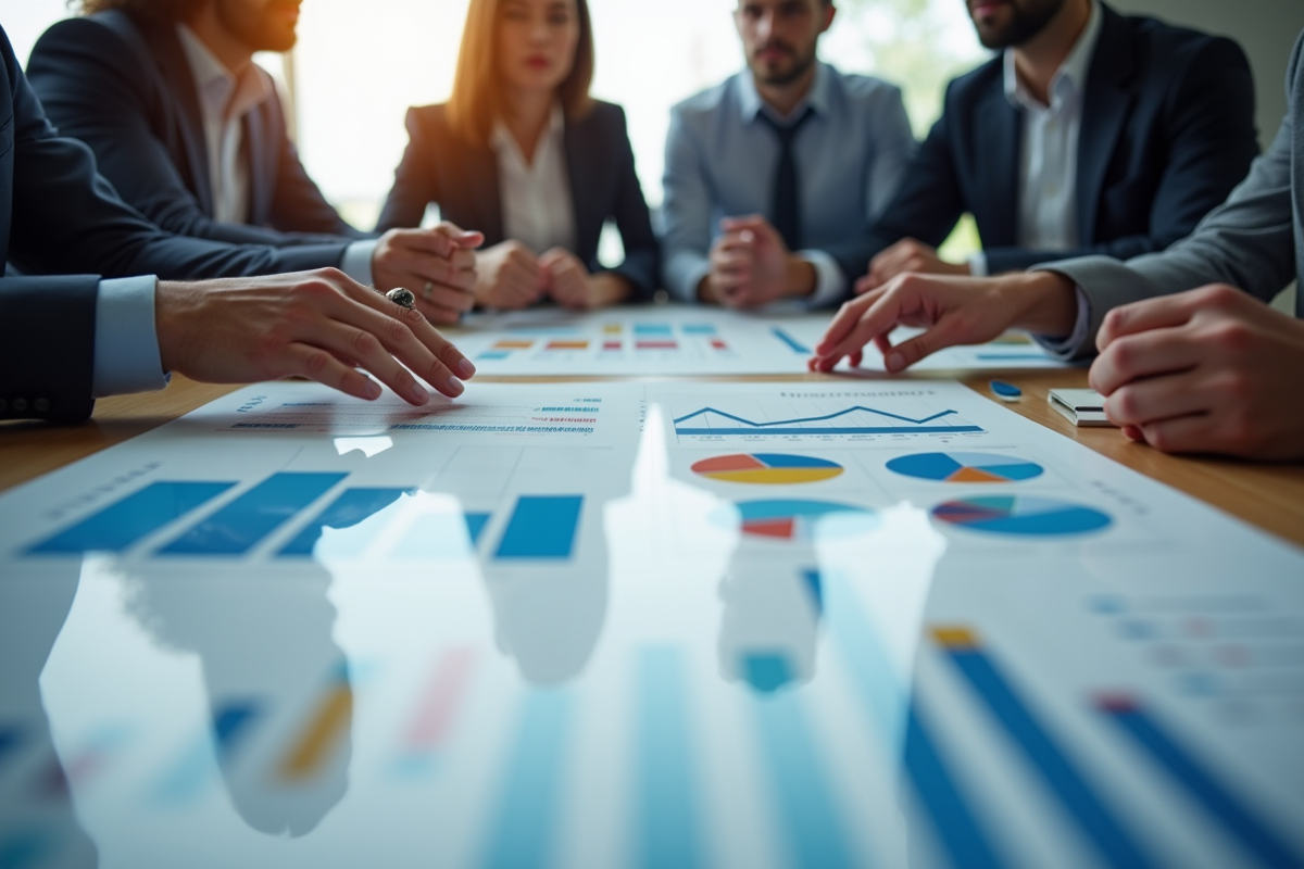 Professionnels du marketing discutant autour d