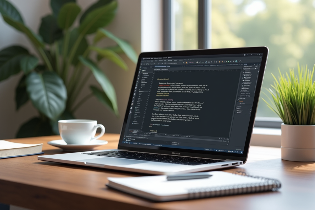 Espace de travail moderne avec ordinateur portable et café