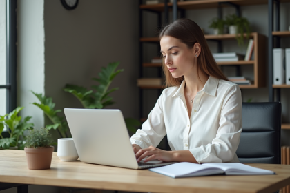 Femme concentrée travaillant sur un document Word avec macros