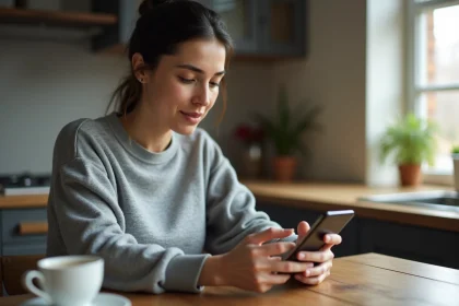 Femme utilisant un Samsung Galaxy pour accéder à la corbeille cachée dans les paramètres de son téléphone