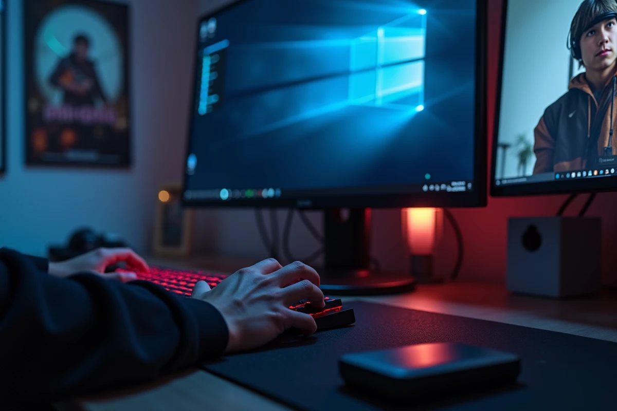 Mains glissant un raccourci vers le bureau Windows 11 sur un écran large