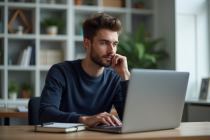 Homme en bureau à domicile travaillant sur son ordinateur