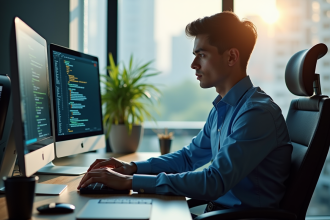 Jeune professionnel en sécurité informatique au bureau