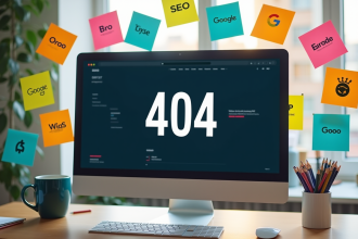 Ecran d'ordinateur affichant une erreur 404 dans un espace lumineux