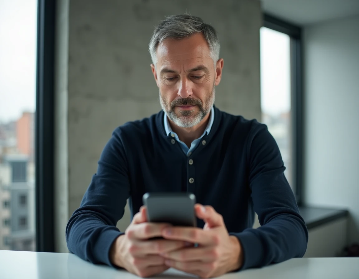 Homme consultant les paramètres de batterie sur un ancien smartphone Android pour optimiser sa longévité